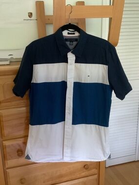Men’s cotton shirt, size medium, colour blue marine and white